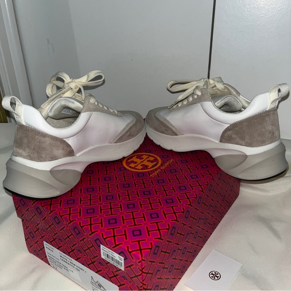 Tory Burch Leather and Suede Logo Sneakers - Picture 5 of 11